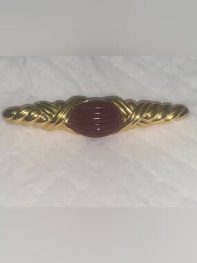 Vintage Trifari  Red Cabochon Ribbed Limited Edition Gold Plated Brooch